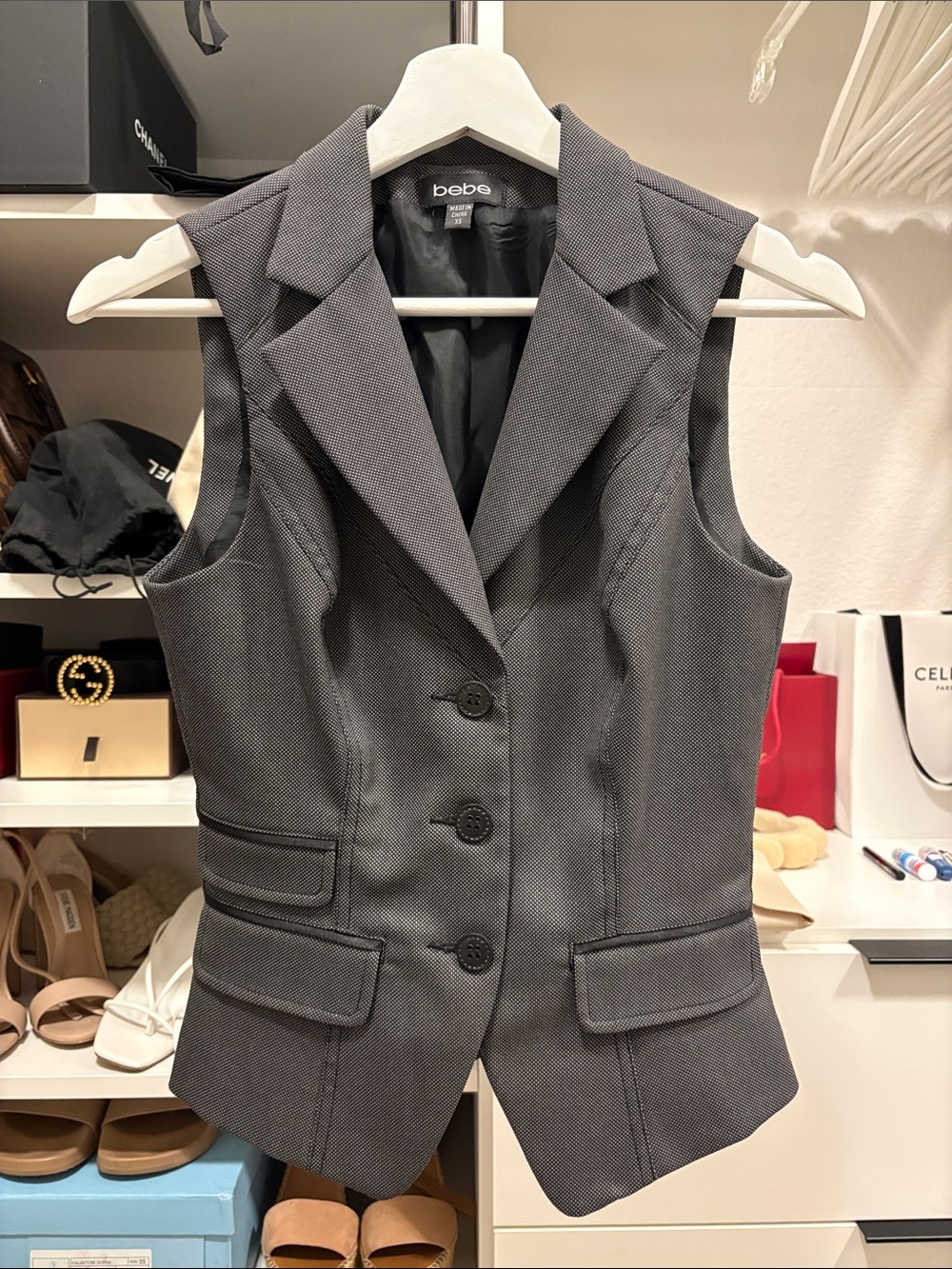 bebe Charcoal Gray Sleeveless Blazer Vest
